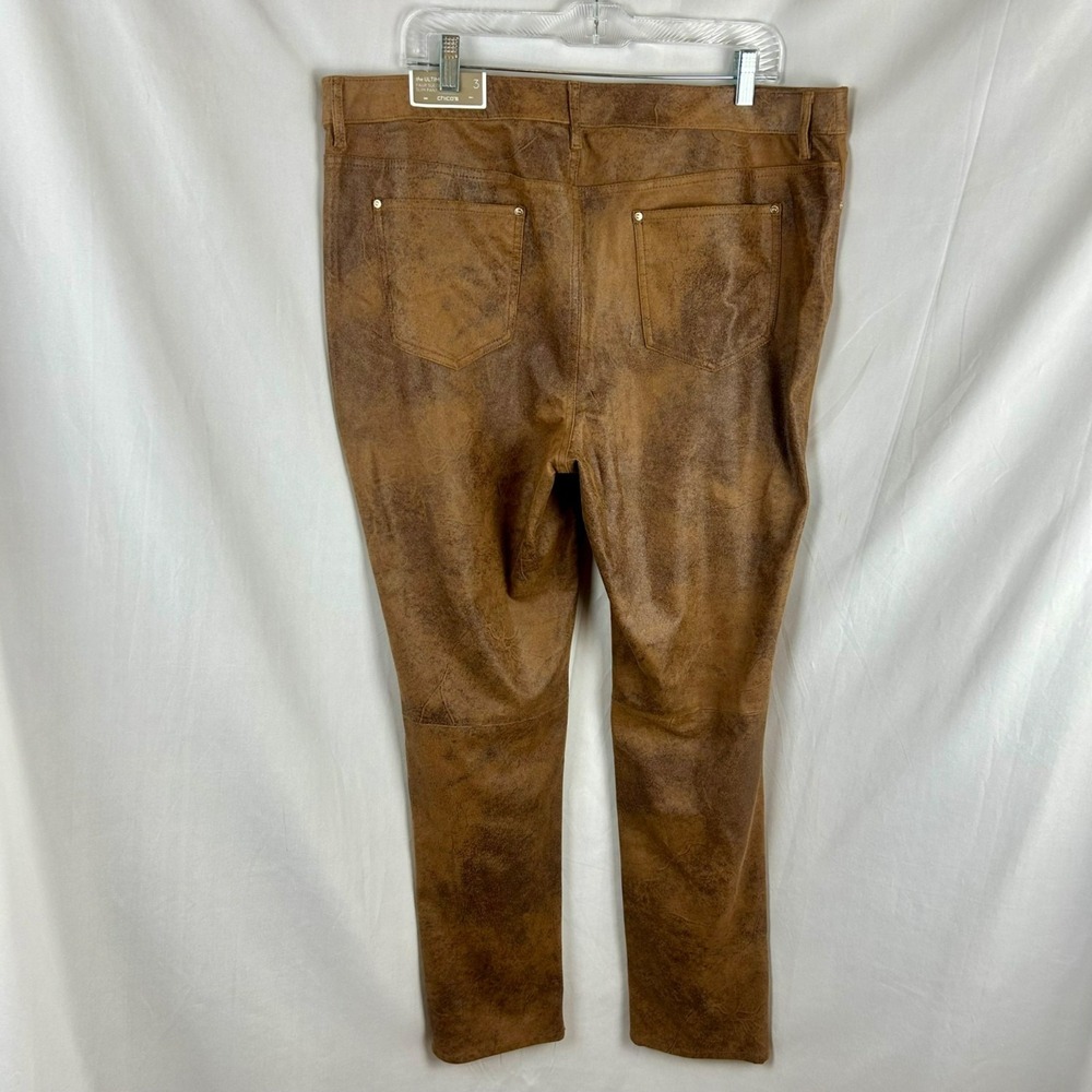 NEW Chico's Ultimate Fit Faux Suede Slim Pants Women 3 XL Brown Worn Luggage - Picture 8 of 13